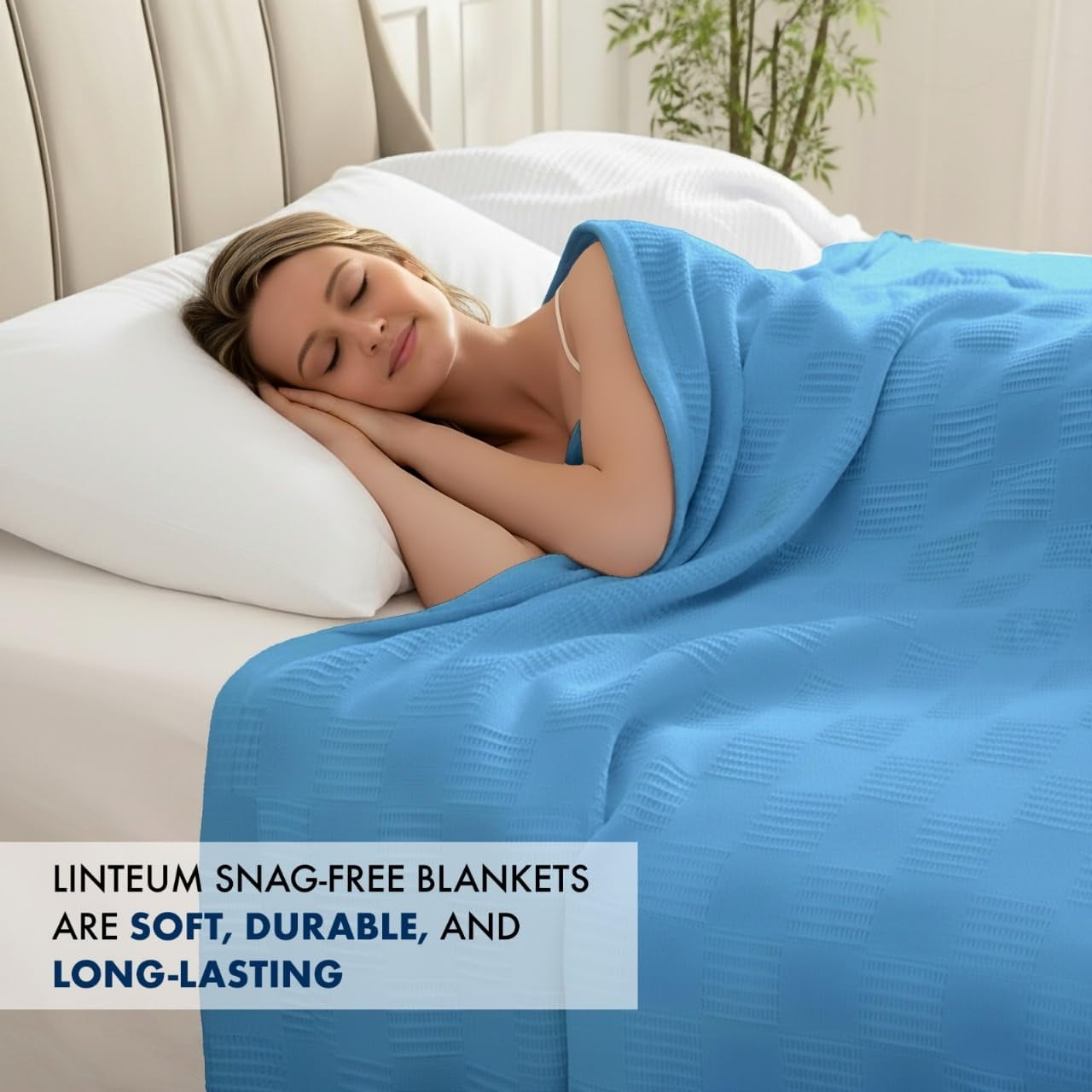 Linteum Textile Supply 100% Cotton Thermal Snag-Free Blanket (Blue, Twin) 66x90 in