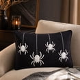 thumbnail image 2 of Leutsin Halloween Embroidered Spider Throw Pillow, Black Corduroy Lumbar Pillow with White Hanging Spider Design, Rectangular Tufted Spider Decorative Cushion for Sofa, Bed & Home Decor, 2 of 4