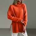 thumbnail image 2 of Atogsazn Women's Turtleneck Oversized Sweaters 2025 Fall Long Sleeve Spilt Hem Tunic Pullover Sweater Knit Tops Outerwear C-Orange Free Size, 2 of 6