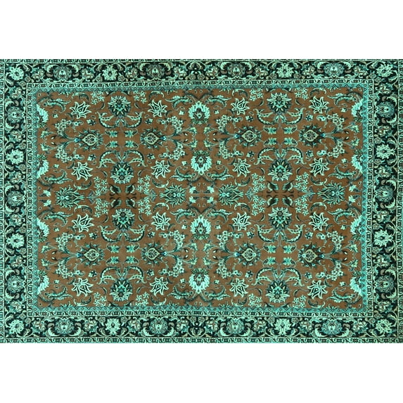 Ahgly Company Machine Washable Indoor Rectangle Oriental Turquoise Blue Traditional Area Rugs, 4' x 6'