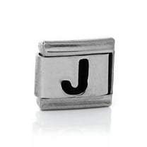 Italian Charm Bracelet Link Square Silver Tone Alphabet Letter (J)