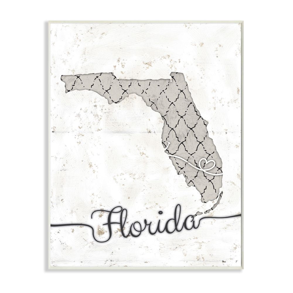 Stupell Industries Florida Patterned Grey US State Design Wall Plaque by Ziwei Li