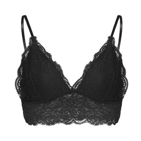lulshou New Bra Women Lace Bra Underwear Plus Size Crop Wire Bra Lingerie Sexy V-Neck Underwear on Clearance (Black  XL)