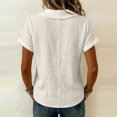 thumbnail image 4 of Linen Tops for Women Shawl Collar V Neck Short Sleeve Gauze Shirts Summer Lightweight Dressy Casual Blouses White M, 4 of 6