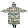 thumbnail image 2 of Oversized Wearable Blanket Hoodie,Colorful Dinosaurs Stripe Pattern Sherpa Blanket Hoodie with Super Pockets,Super Warm Fuzzy Pullover for Women & Men, 2 of 6