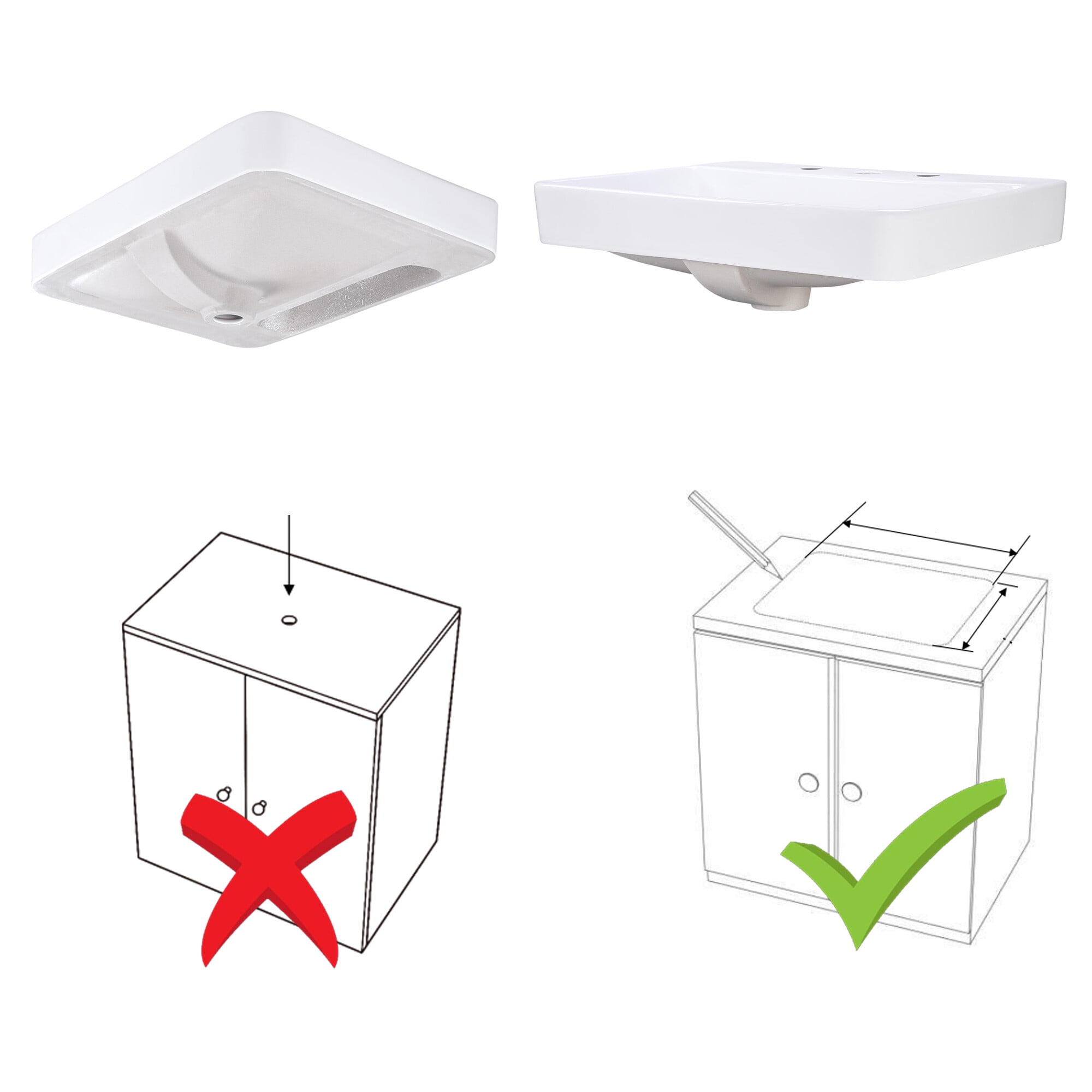 Aquaterior 23" Vessel Sink Drop in Ceramic Basin Pop up Drain Bathroom 2 Pack