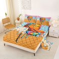 thumbnail image 2 of Castle Fairy Cartoon Basketball Ice Cream Cone Bed Sheets 4-Piece, Waffle Checkered Full Size Sheets, Pink Blue Yellow,1 Fitted Sheet, 1 Flat Sheet and 2 Pillowcases, 2 of 6