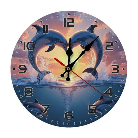 Dolphins_ No Whales_ No Sea T Wall Clock 10 Inch Silent Non Ticking Round Clock Decoration for Living Room Kitchen Bedroom Bathroom Office Classroom