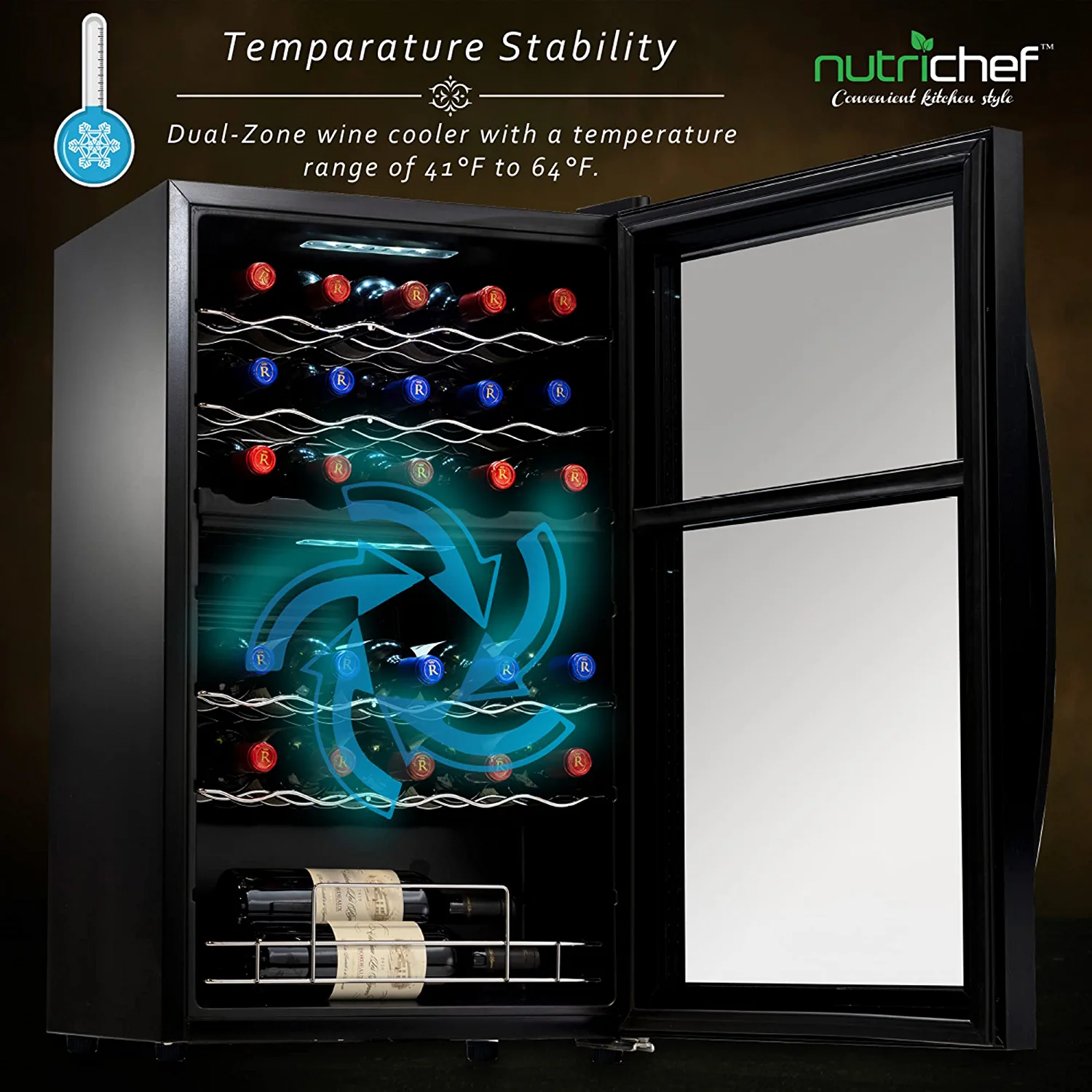 NutriChef 33 Bottle Dual-Zone Refrigerator PKCWCDS335