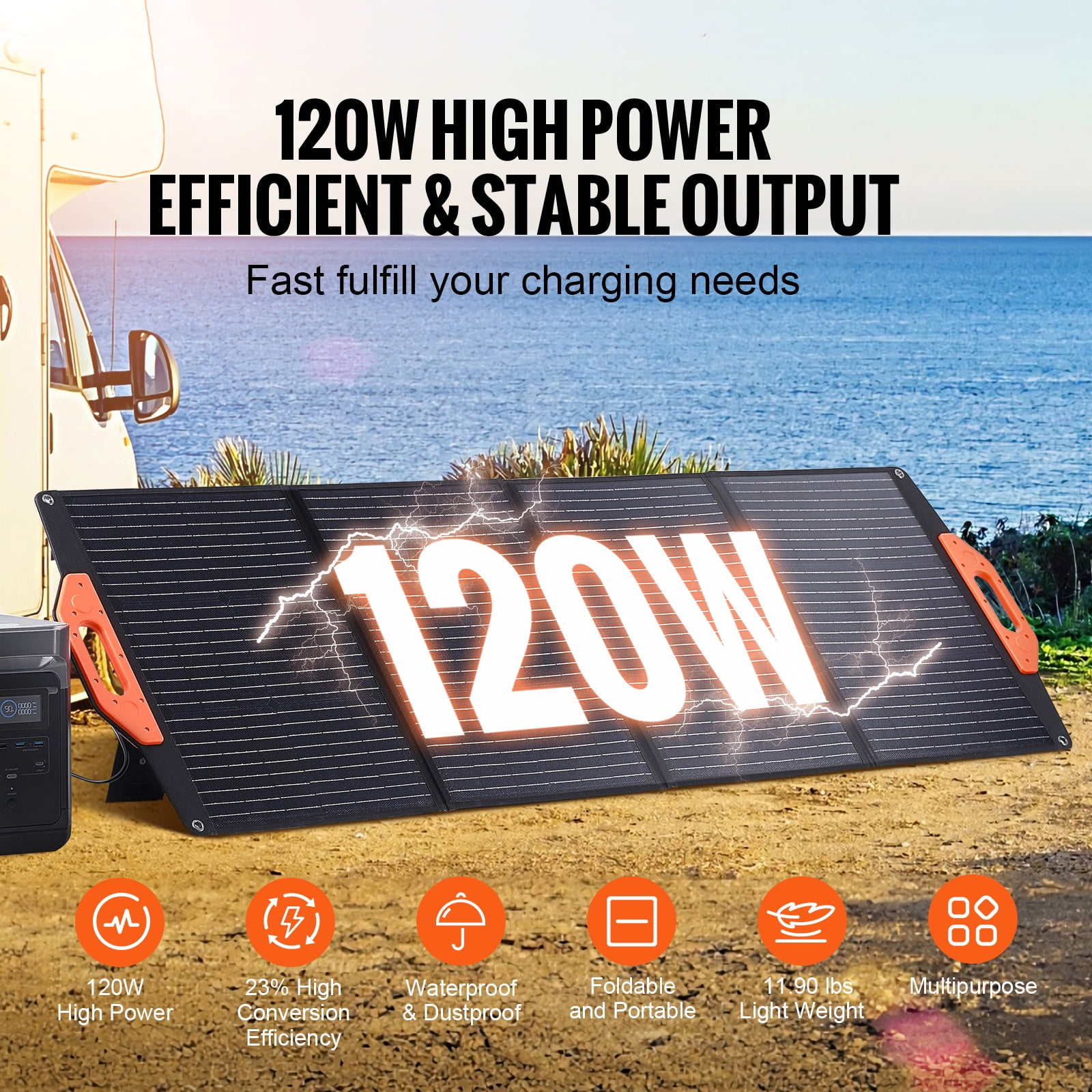 KFFKFF High-Efficiency Waterproof Foldable & Portable Monocrystalline Solar Panel, ETFE Solar Charger, 120W