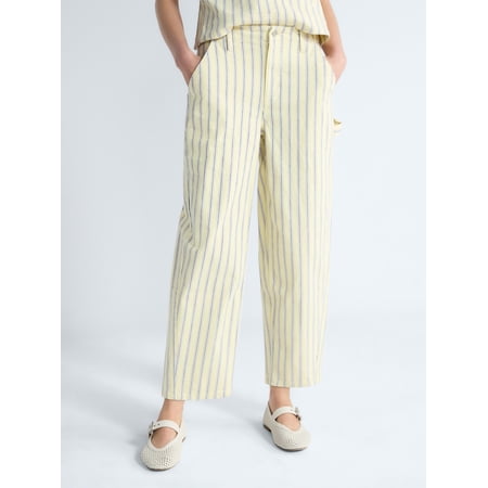 Free Assembly Women's Striped High Rise Cropped Barrel Jeans, 26" Inseam, Sizes 0-16