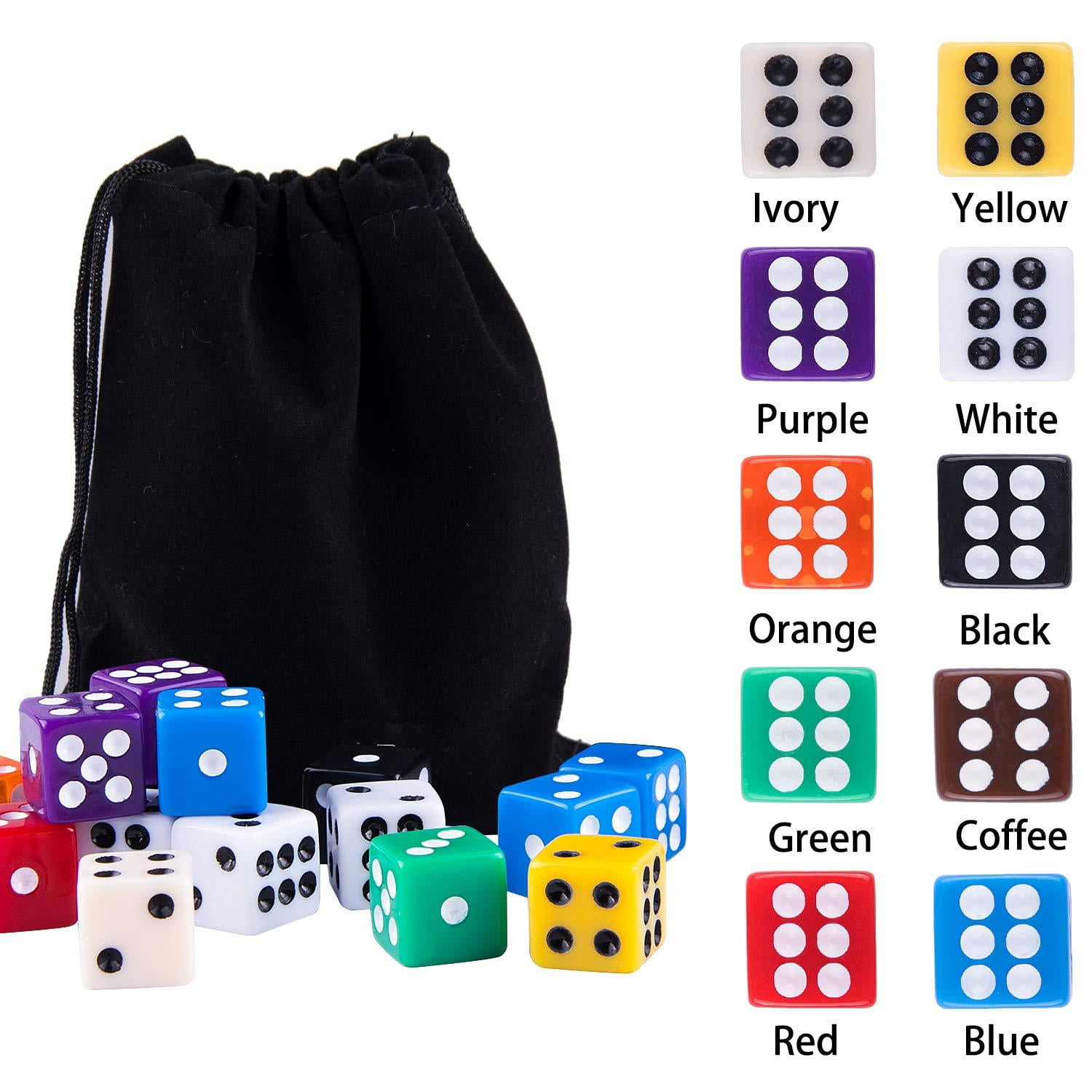 100 Pieces 12MM 6 Sided Dice Set Translucent Colors Dice with Black Pouch for Board Game 