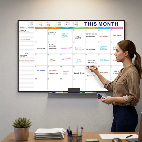 Large Dry Erase Calendar for Wall, 32 X 48 Inch Undated Monthly Wall Mount Whiteboard Calendar with Marker Tray and Black Frame, for Home Office School