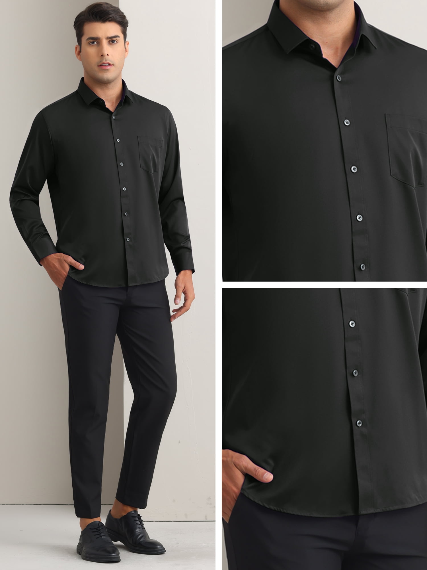 Unique Bargains Men's Long Sleeve Regular Fit Business Button Down Formal Shirt S Black