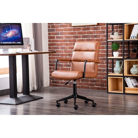 Porthos Home Paavo Swivel Office Chair With Height Adjustment, Roller Wheels, Thick Cushioned Seat And Back Support In Water And Stain Resistant PU Leather Upholstery