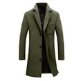 thumbnail image 4 of Men Lapel Single Breasted Mid‑Length Coat Long Sleeve Button Overcoat with Patch Pocket,Warm Windproof Winter Outdoor Outwear,Green,3XL, 4 of 6
