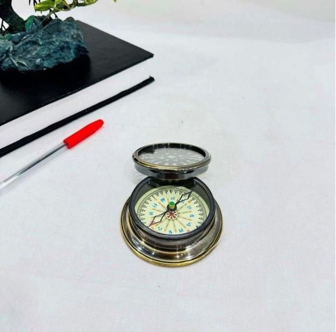 3" Nautical Brass Designer Pattern Direction Compass with Cap, Antique Look, Home Decor Gift Item