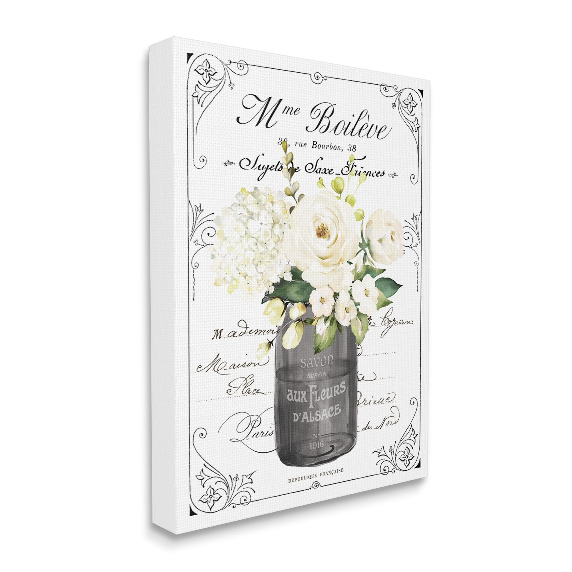 Vintage Parisian Bathroom Floral Bouquet White Flowers Canvas Art, 16 x 20