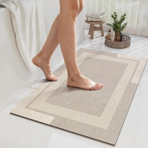 Non Slip Rubber Backing Bath Mat, Quick Dry Super Absorbent Washable Beige 20"x32" for Bathroom Floor Bathtub Shower Sink