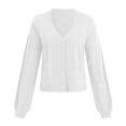 thumbnail image 4 of ASFGIMUJ Womens Cardigan Sweaters Plus Size Short Cardigan Sweater Long Sleeved Crochet Knit Shrugged Cardigan V Neck Button White XL, 4 of 5