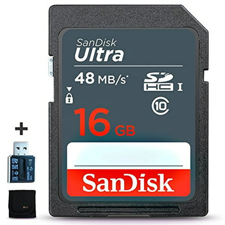 SanDisk 16GB Ultra Class 10 SDHC UHS-I Memory Card + Card reader for CANON DSLR Cameras including Canon EOS Rebel T7i T7 T6i T6S T6 T5i T5 T3i SL2 SL1 EOS 80D 77D 70D EOS 9000D 800D 760D