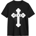 thumbnail image 2 of Jesús - Cruz cristiana Camisetas de algodón para hombre Camisetas casuales básicas de cuello redondo Camisetas de moda de manga corta,, 2 of 6