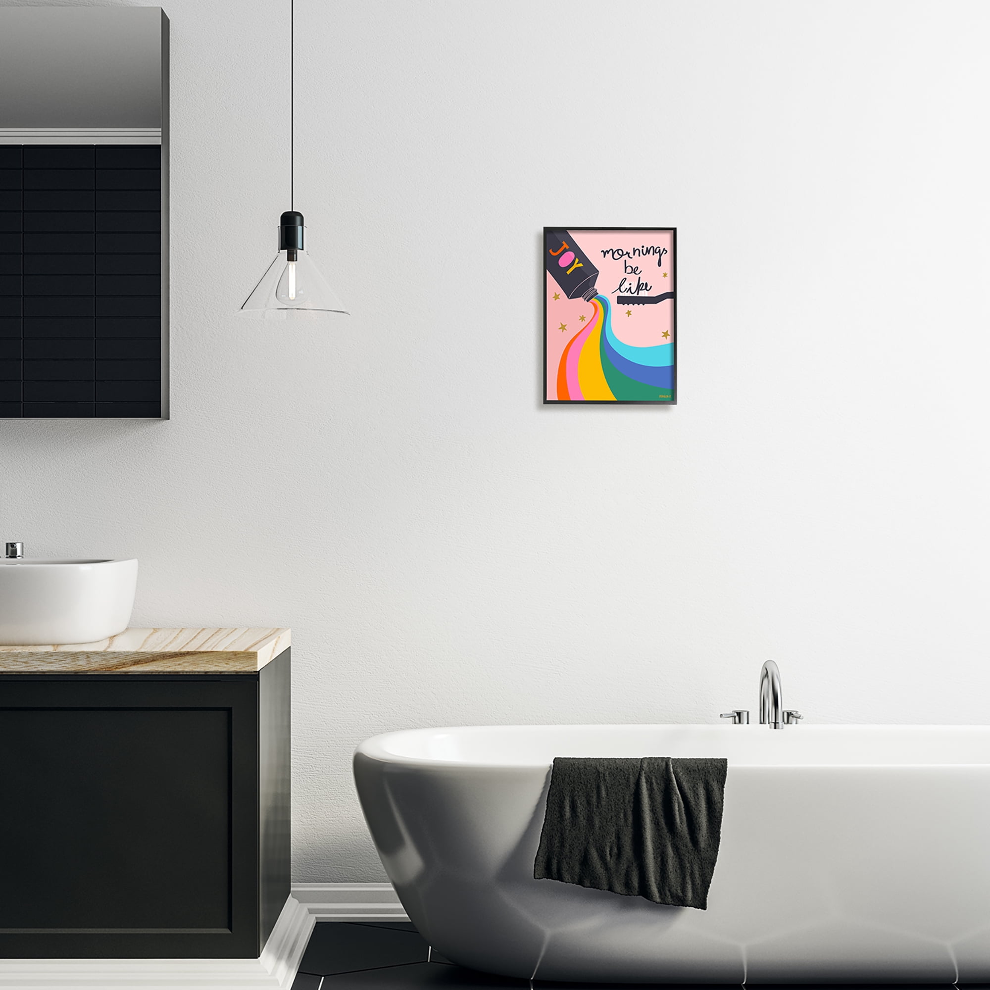 Stupell Industries Mornings Be Like Bathroom Inspirational Painting Black Framed Art Print Wall Art, 11 x 14