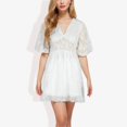 thumbnail image 5 of Women's V-Neck Short Sleeve Lace Mini Dress- Medium, White, 5 of 5