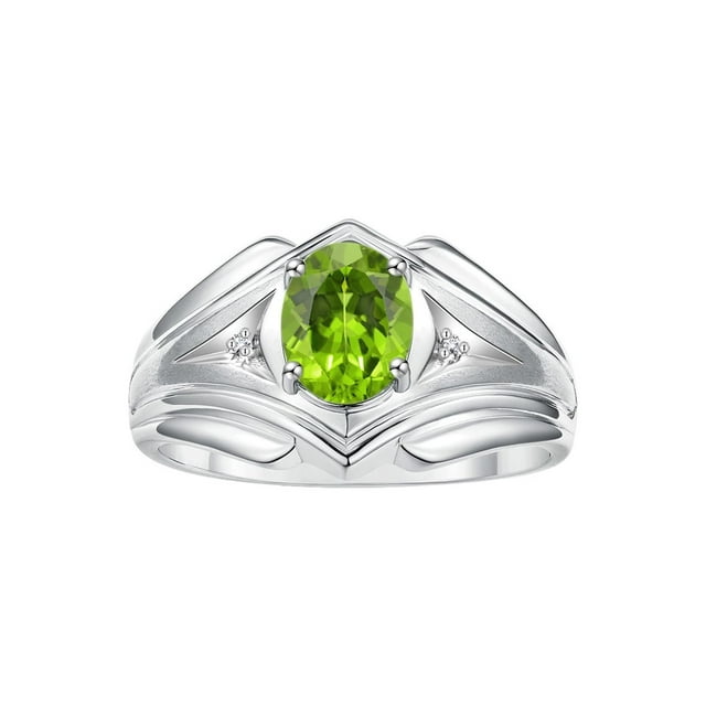 RYLOS Men's Rings Sterling Silver Rings Classic Designer Style 9X7MM Oval Gemstone & Diamond Ring Peridot August Birthstone Rings For Men Size 8