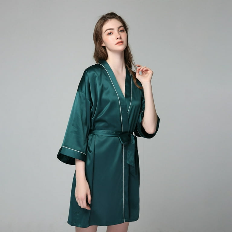 ladies silk dressing gown Women Loose Pullover Silk Nightwear Long Silk Dressing Gown Deep Purple / S