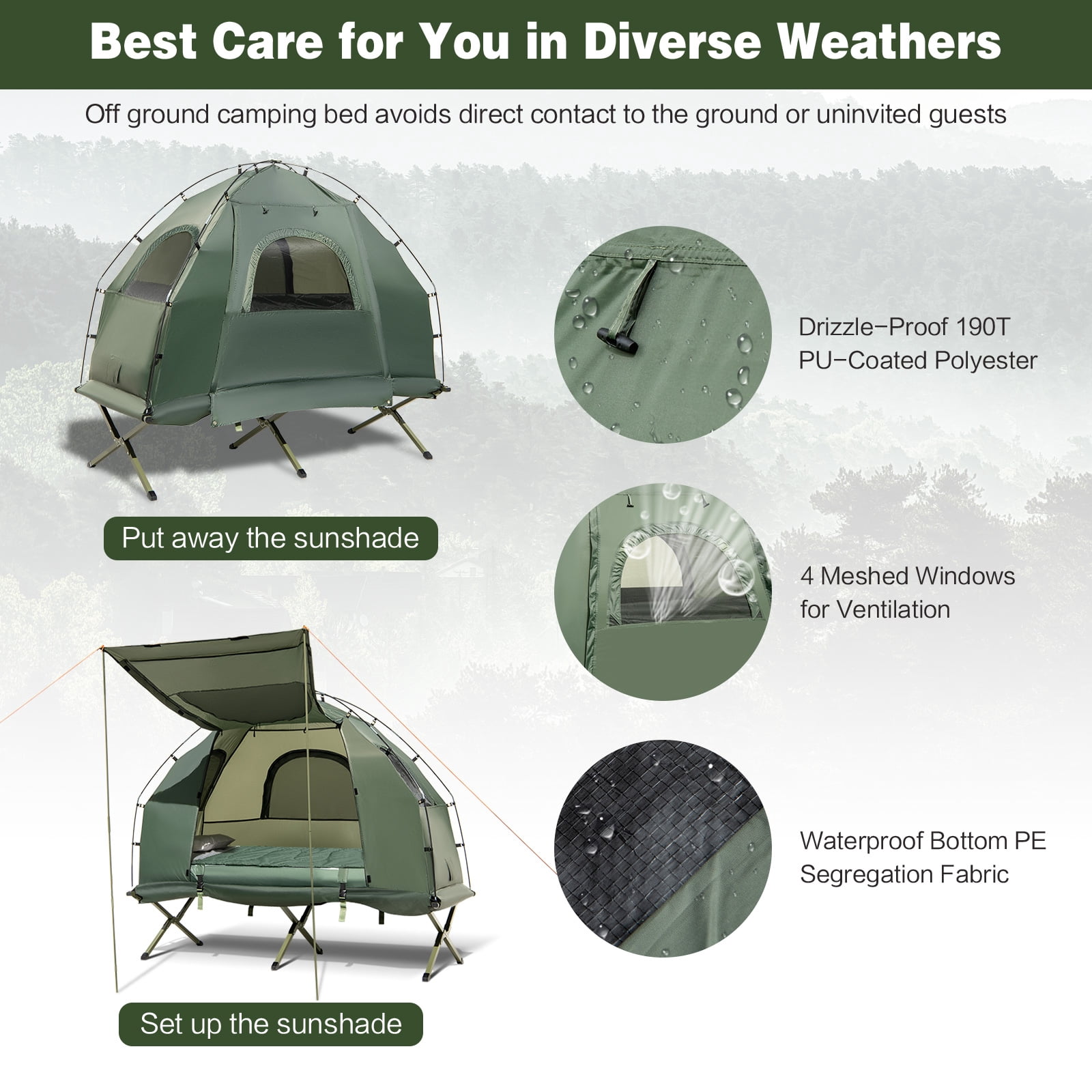Patiojoy 1-Person Folding Camping Tent Cot Portable Pop-Up Tent w/Sleeping Bag & Air Mattress for Outdoor