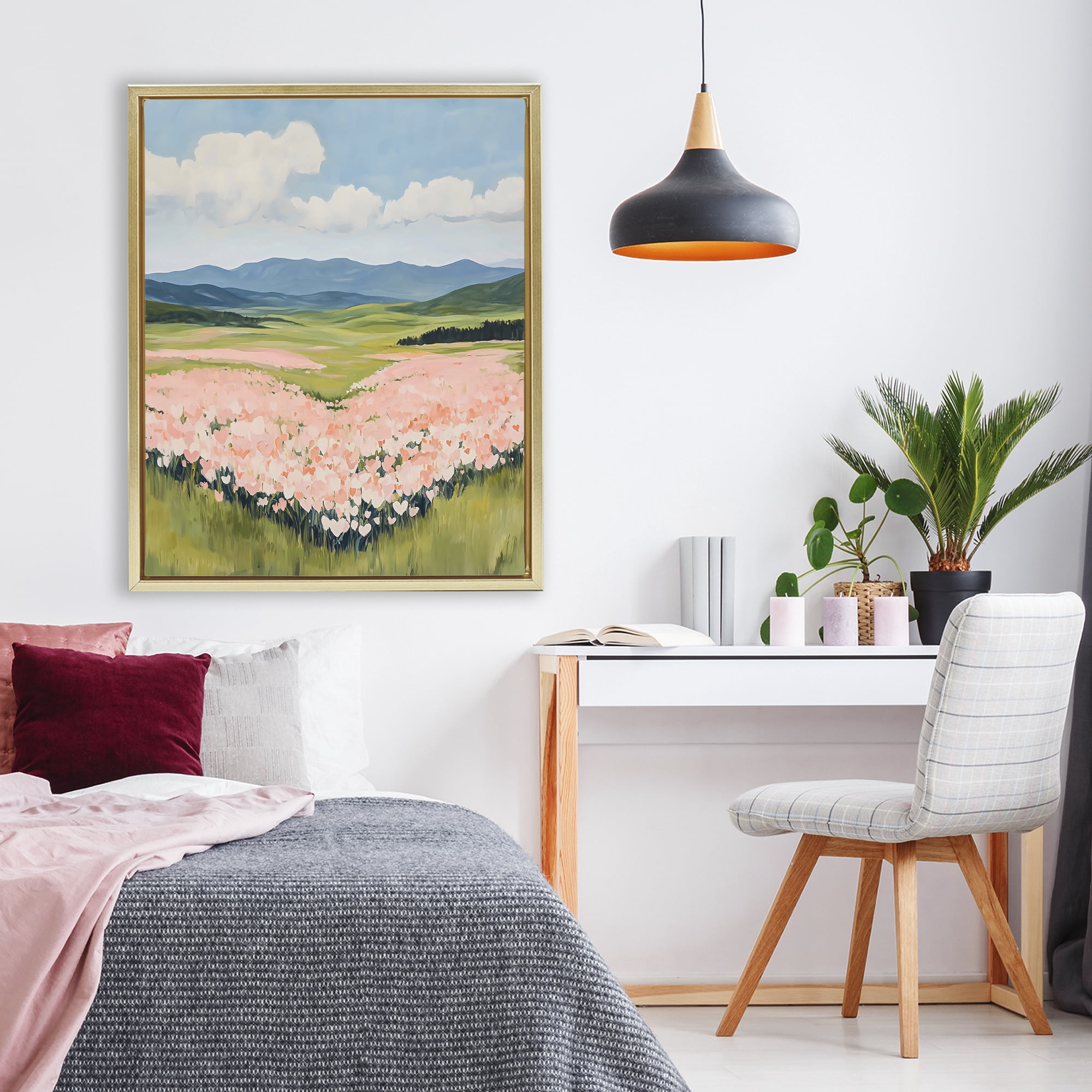 Stupell Industries Heart Shaped Flower Field Gold Framed Floater Canvas Wall Art, design by The Prints Vibe