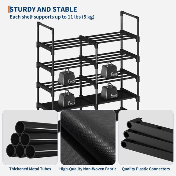 Metal Frame Shoe Rack with Removable Fabric Shelves, Practical Household Footwear Storage Organizer for Entryway Home Use