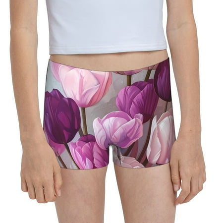 Pofeuu Purple And Pink Tulip Bouquet Print Soft Cotton Girls Boyshort panties Toddler Underwear-X-Large