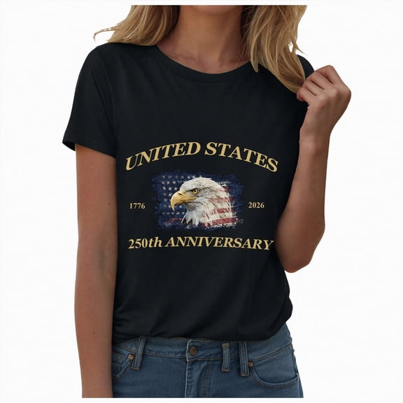 CAICJ98 250 Anniversary USA Shirt Women 250th T Shirts American Flag Patriotic 250 Years Women Tshirt (Black,S)