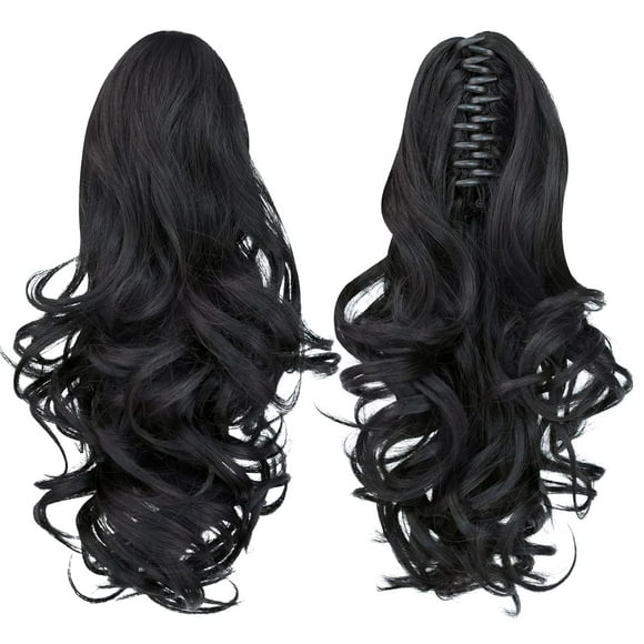 1pcs Black Ponytail Hair Extensions, 14 Inch Ponytail Claw Clip In Hair Extensions Ponytail Short Curly Hair Ponytail Extensions Natural Style Synthetic Wigs for Women