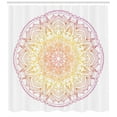 thumbnail image 3 of Rainbow Mandala Shower Curtain, Traditional Colorful Middle Eastern Design with Ombre Effect, Fabric Bathroom Set with Hooks, 69W X 84L Inches Extra Long, Violet Orange and Yellow, by Ambesonne, 3 of 3