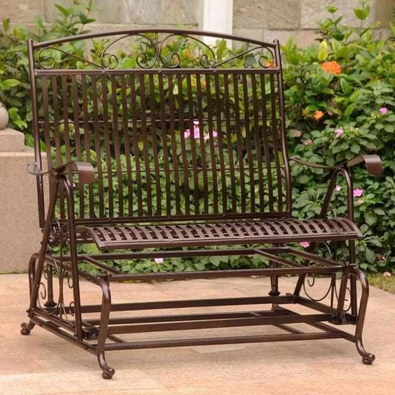Pemberly Row Iron Patio Glider Loveseat in Bronze