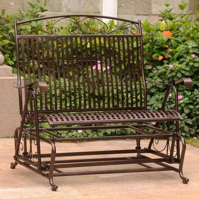 Pemberly Row Causeuse Berçante de Patio en Fer, Bronze