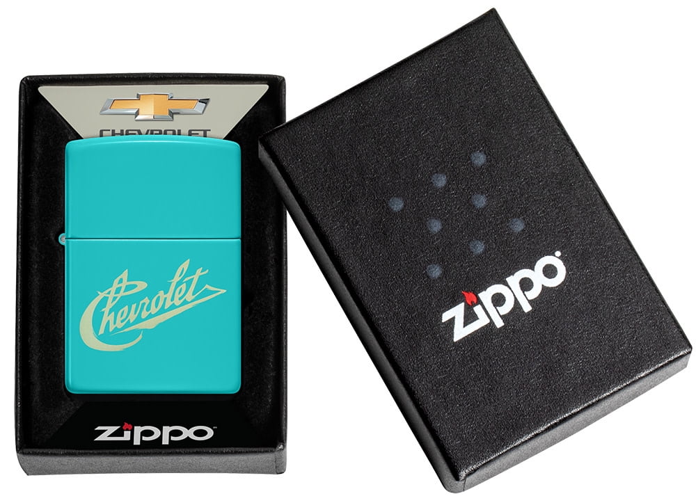 Zippo Chevy Script Logo Flat Turquoise Pocket Lighter