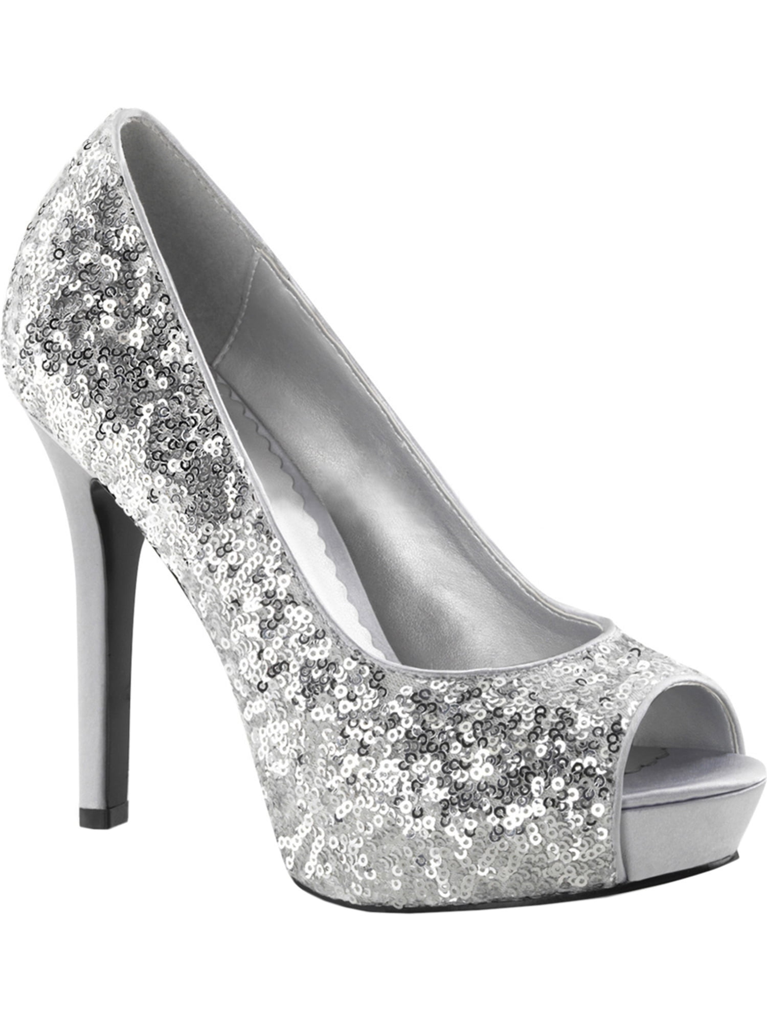 womens 4.75 inch silver sequin heels 