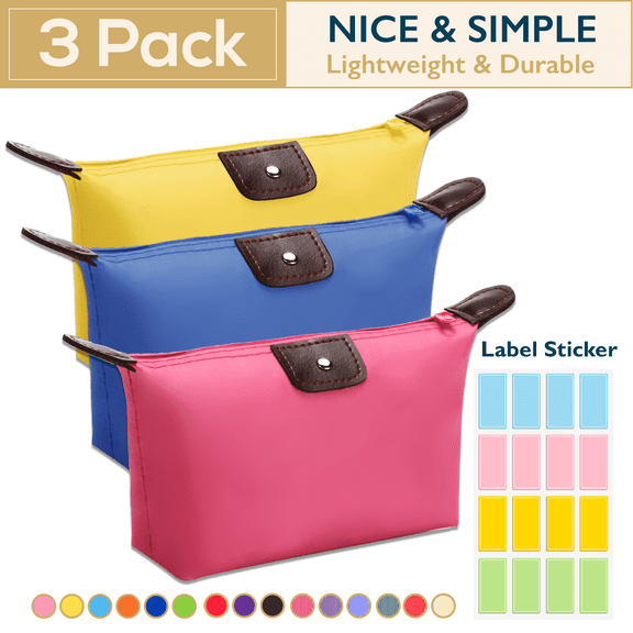 ComfiTime Makeup Bag - 3 Pack Travel Pouch, Waterproof Cosmetic Pouch, Cosmetic Bag, Small Travel Makeup Bag, Makeup Pouch, Toiletry Bag for Women, Men and Kids, Multi-Purpose Nylon Zipper Bag