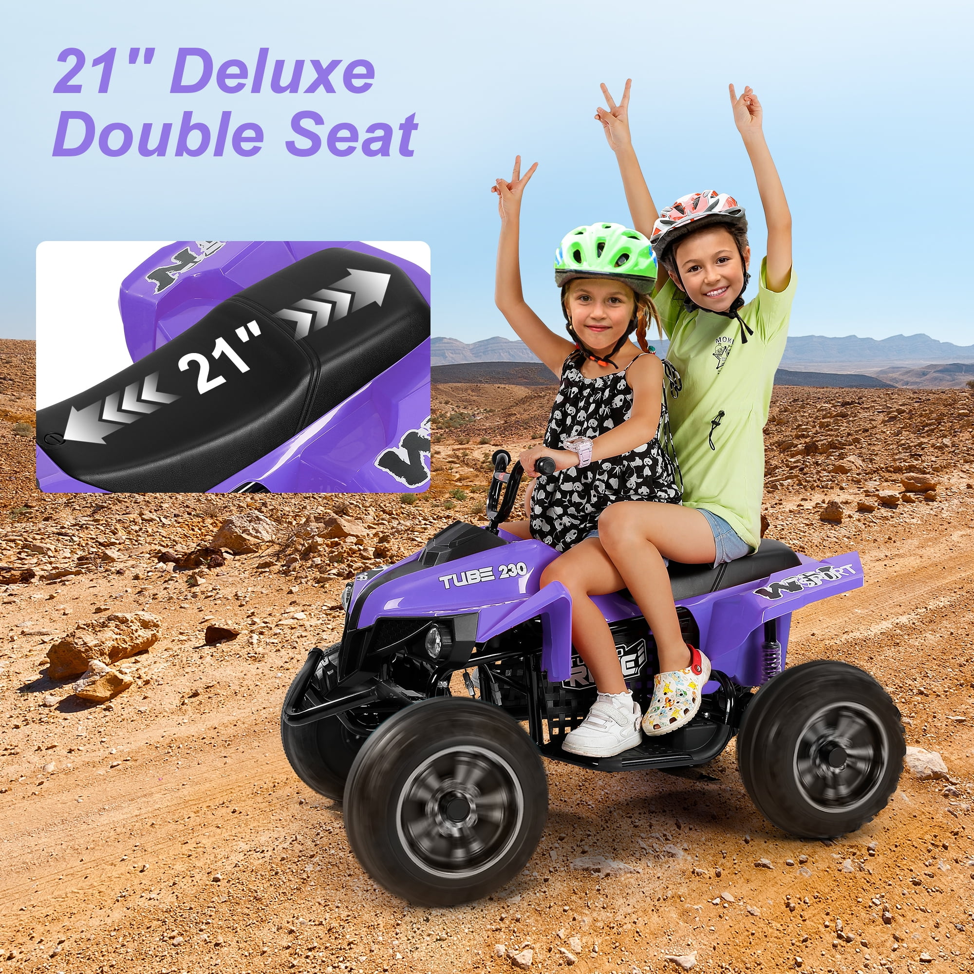 Neche 24V 2 Seater Ride on Toy, 4*200W Motors,9AH Battery Powered ,4-Wheeler Kids ATV with Bluetooth & LED lights, for Ages 3-8,Purple