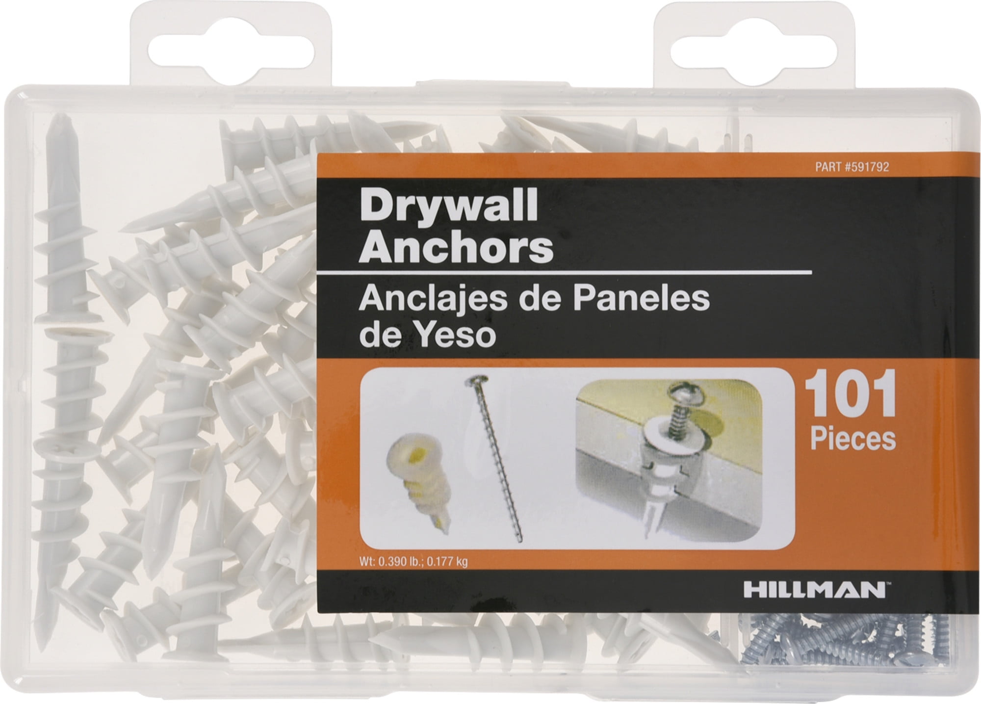 Hillman 591792 Medium Nylon Drywall Wallboard Anchor Kit, Shark Tooth