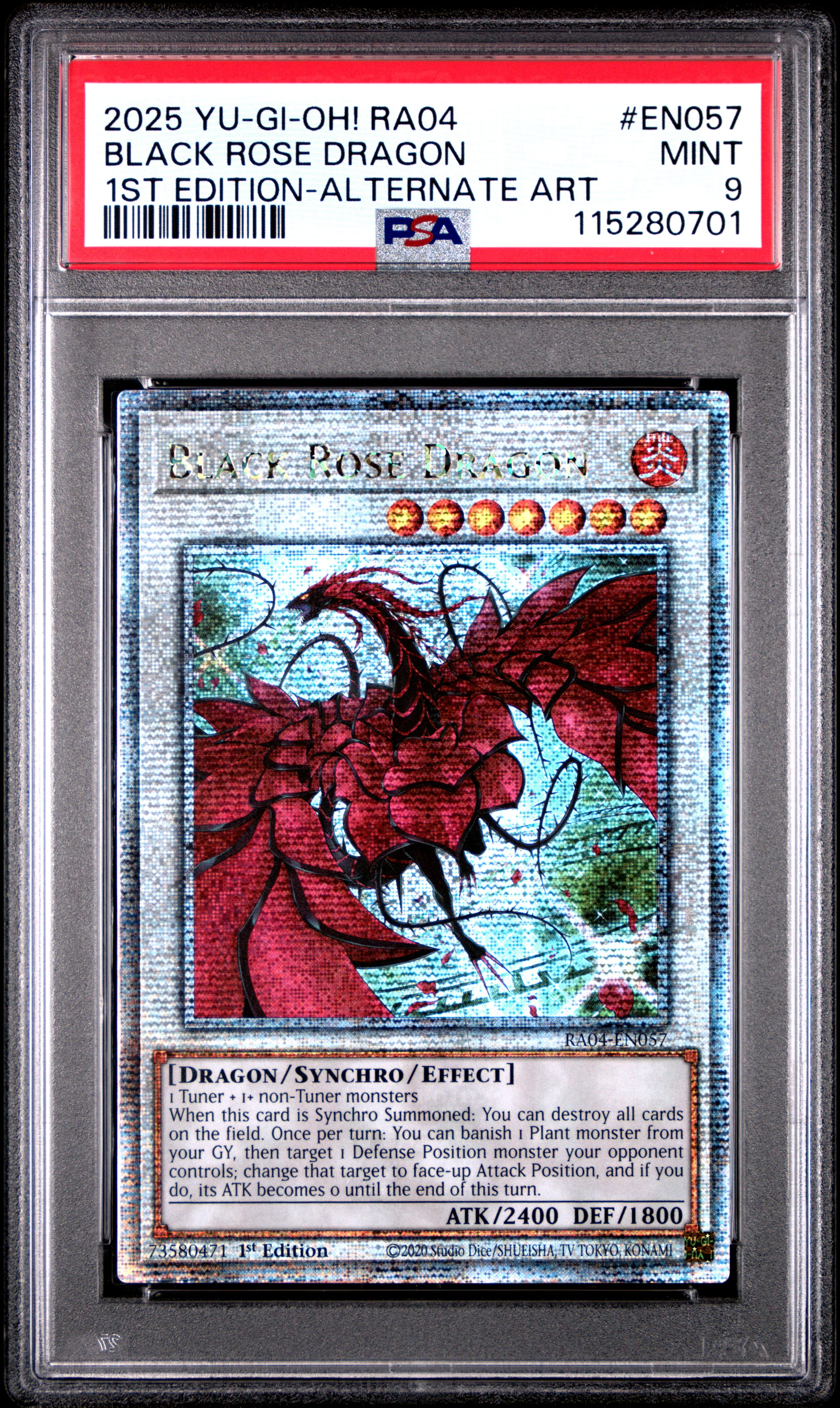Yu Gi Oh! TCG, PSA Graded 9 MINT, Black Rose Dragon 1St Edition Alternate Art #EN057, Ra04 Quarter Century Stampede, Fully Encapsulated Bundle with Compatible Yu Gi Oh! Hard Sealed Case