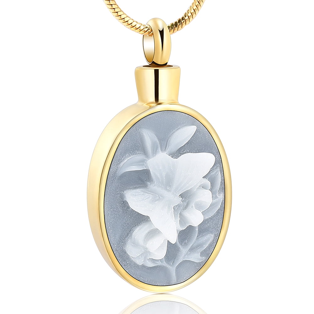 Elegant Round Butterfly Cremation Jewelry for Ashes Urn Necklace