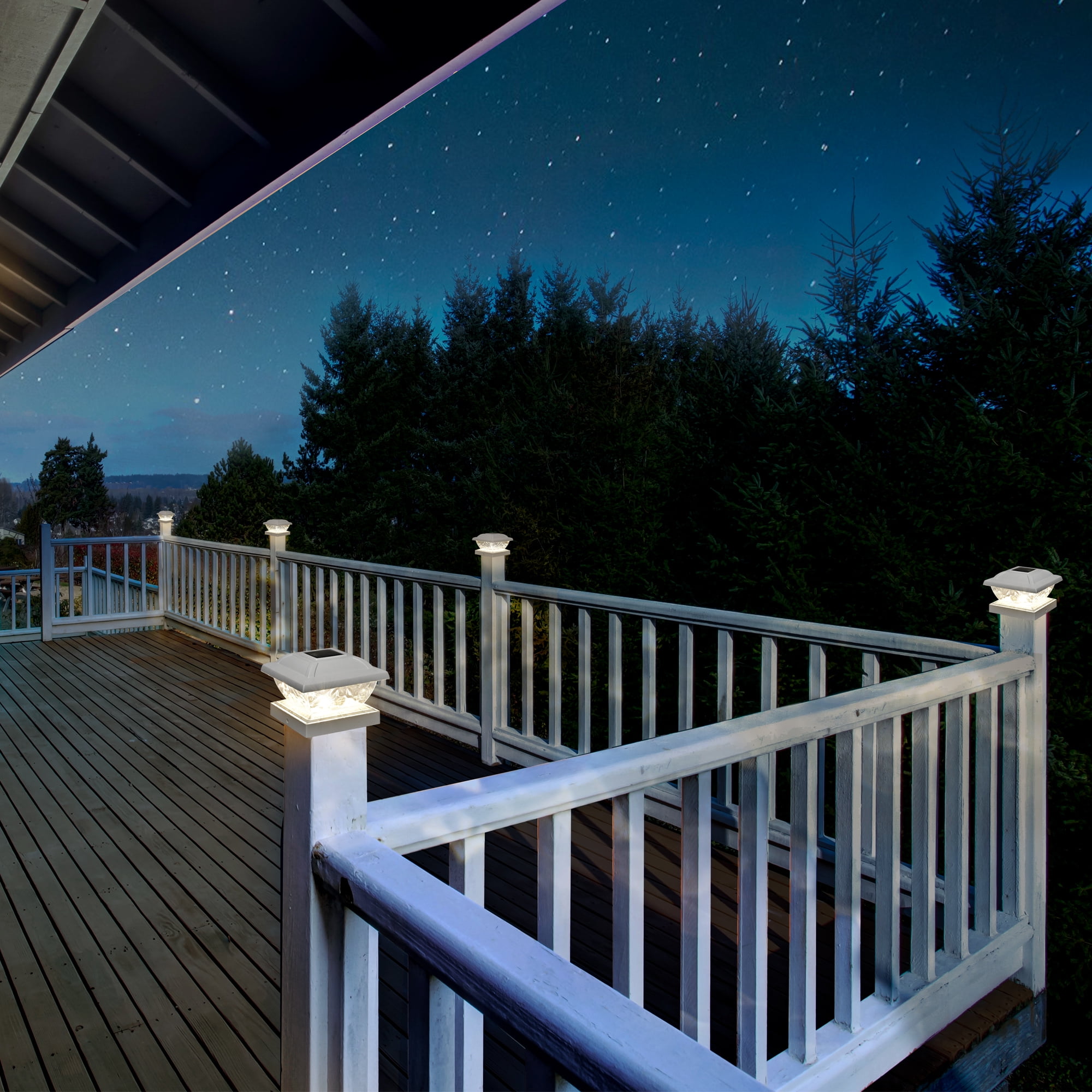 GIGALUMI Solar Powered White LED Outdoor Fence Post Cap Lights, 4 Pack, 3.5x3.5 - 5x5