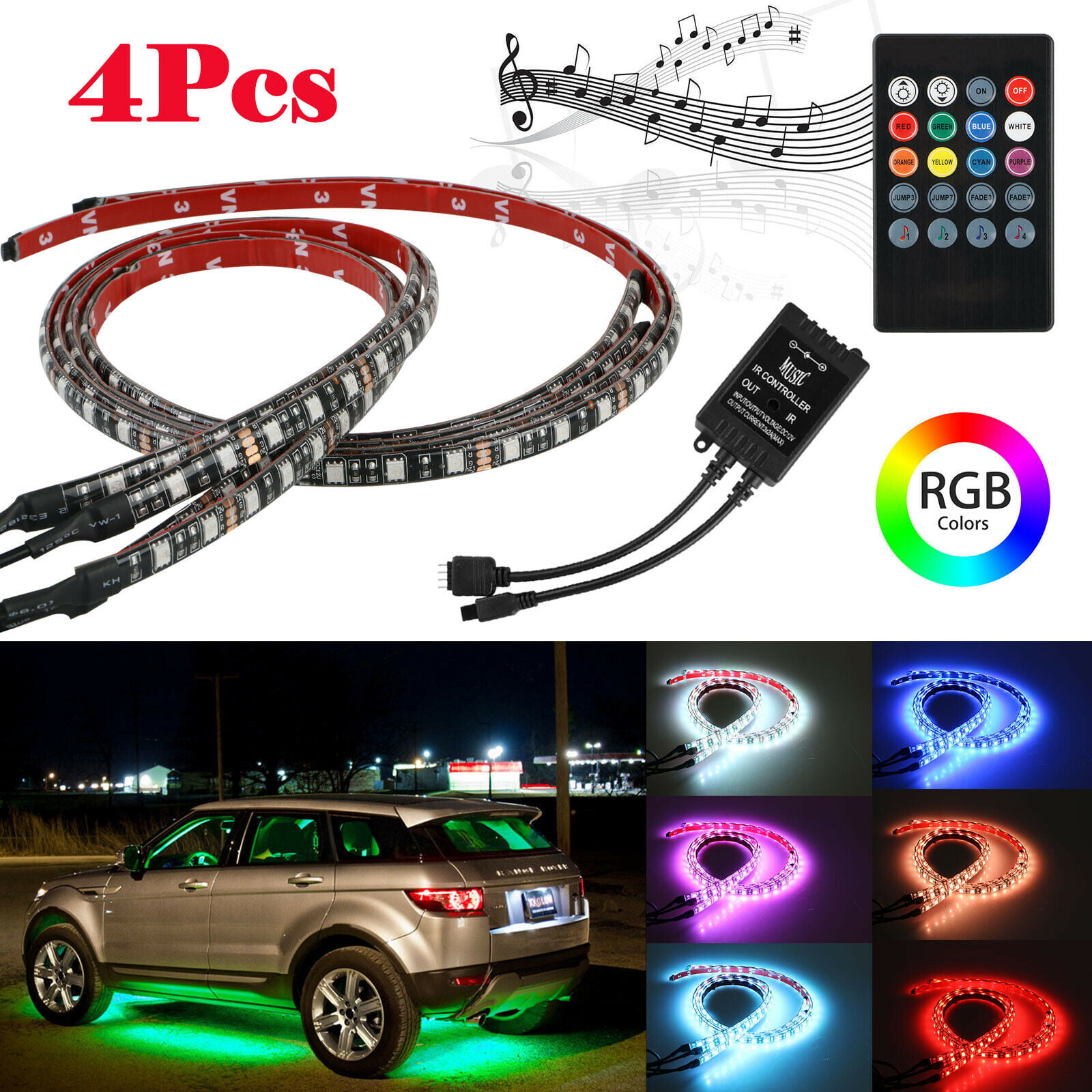 Mutli Color LED Strip Under underglow Underbody System Car Tube Neon Lights Kit 