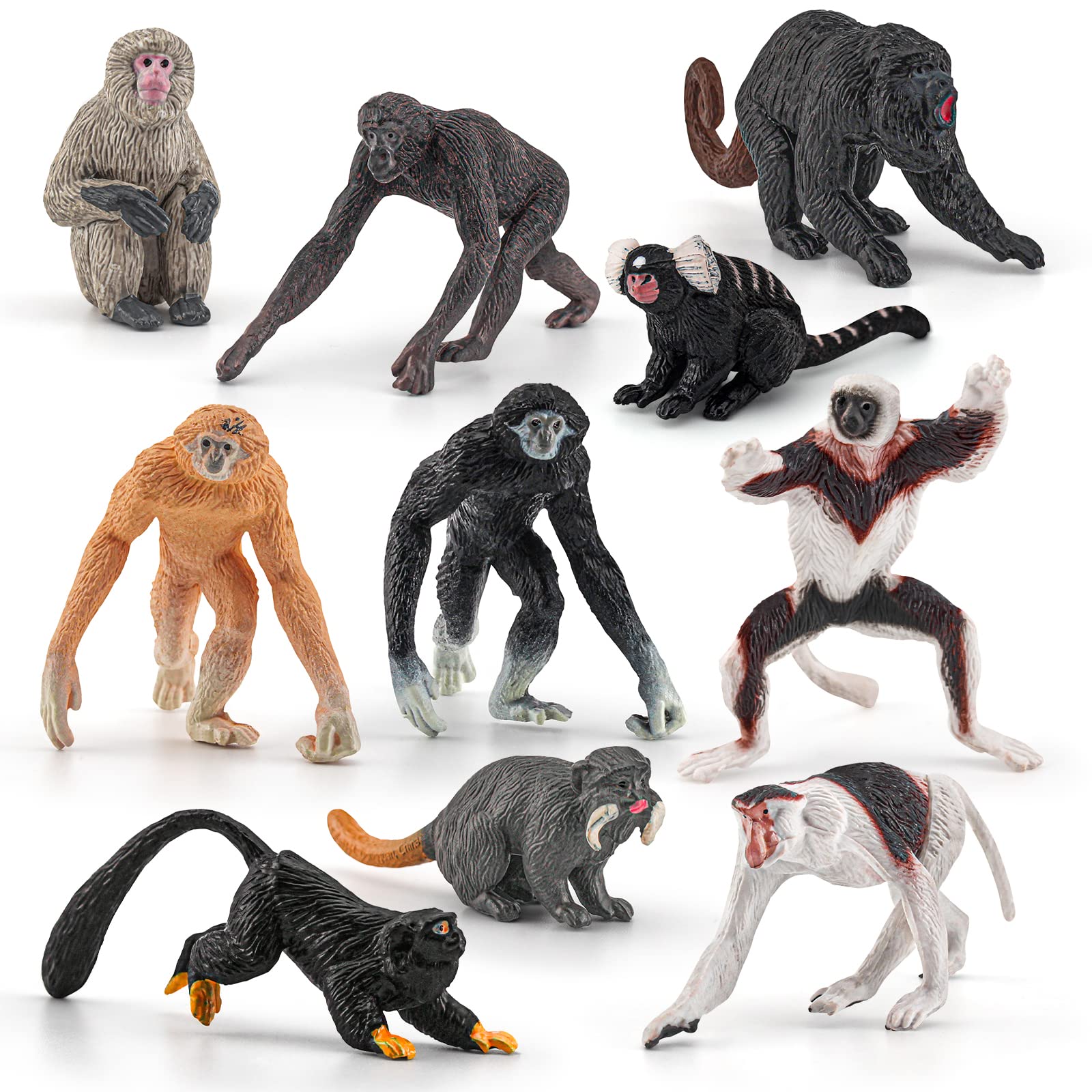 Fantarea Wild Life Jungle Animal Model Playsets 10 PCS Mini Monkey