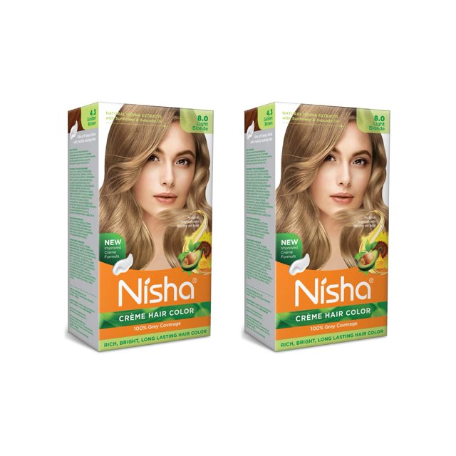 Nisha Crème Hair Color Pack 2, Permanent Blonde Hair Dye Color, 100% Gray Coverage, Light Blonde, 4.23 oz